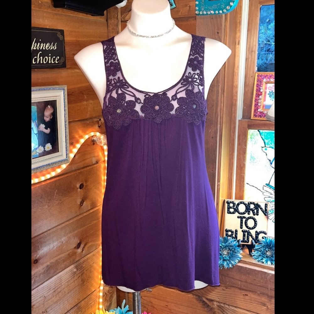 Gorgeous purple lacy bling tank top bling detail - Picture 1 of 7